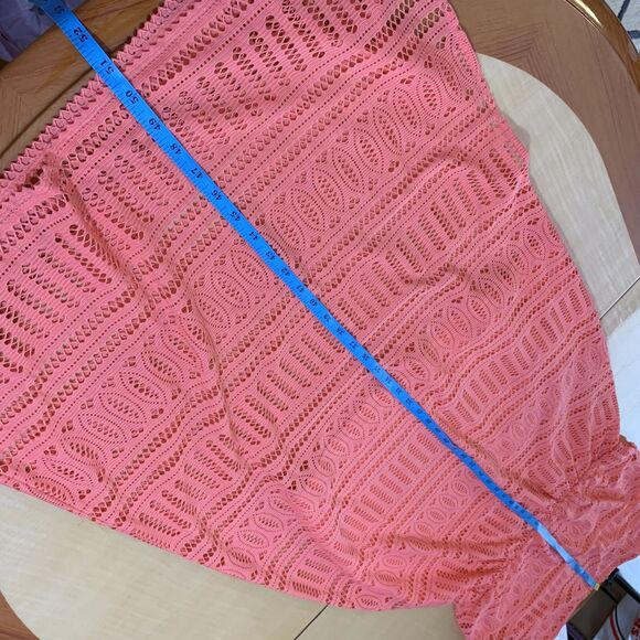 London Times Dress Maxi Midi V-neck 8 M Orange Pink elastic waist lace stretch - Picture 15 of 16